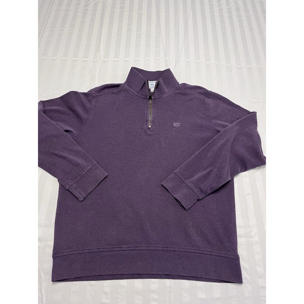 Southern Tide Skipjack Mens M Medium Quarter Zip Pullover Sweater Purple Cotton